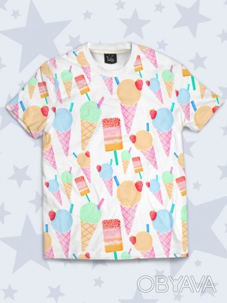 Яркая футболка Types of ice cream с популярным рисунком. Материал: 100% полиэсте. . фото 1