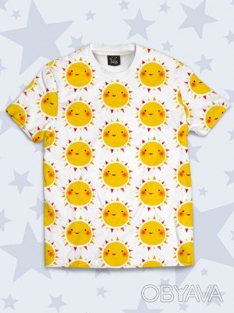 Очаровательная футболка Весёлое солнце с ярким рисунком. Материал: 100% полиэсте. . фото 1