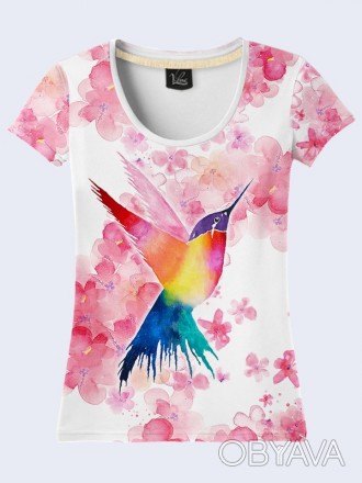Очаровательная футболка Hummingbird с модным рисунком. Материал: 100% полиэстер.. . фото 1