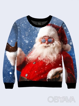 Классный свитшот Санта Клаус в чёрных очках с ярким принтом.
	Материал:
	- Двухс. . фото 1