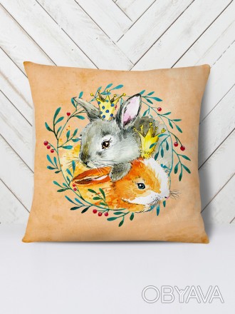 Прекрасная подушка Подруга кролики милым рисунком. Подушка со съемной наволочкой. . фото 1
