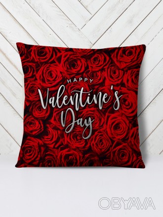 Красочная подушка Валентинов день с актуальным рисунком. Подушка со съемной наво. . фото 1