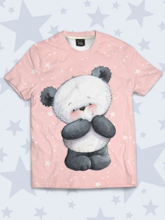 Модная детская футболка Стеснительная панда с ярким рисунком. Материал: 100% пол. . фото 2