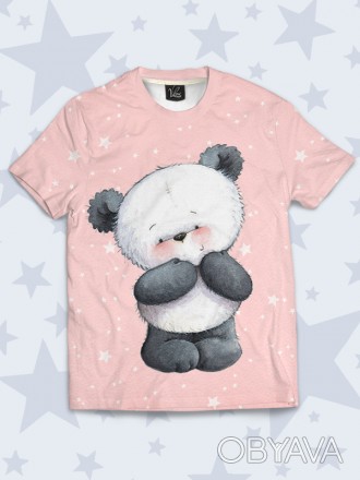 Модная детская футболка Стеснительная панда с ярким рисунком. Материал: 100% пол. . фото 1