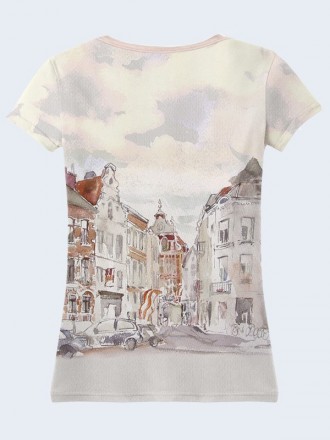 Прелестная футболка Старинный город с оригинальным рисунком. Материал: 100% поли. . фото 3