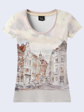 Прелестная футболка Старинный город с оригинальным рисунком. Материал: 100% поли. . фото 2