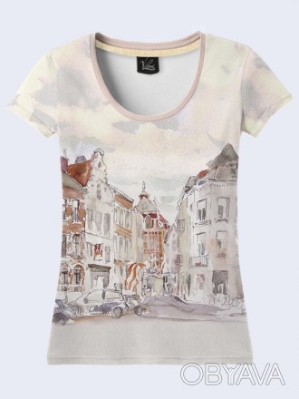 Прелестная футболка Старинный город с оригинальным рисунком. Материал: 100% поли. . фото 1