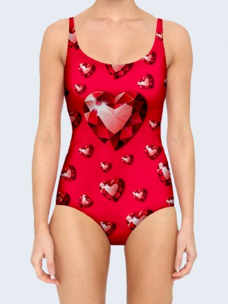 Отличный купальник Рубиновые сердца с креативным рисунком. Состав: 80% полиэстер. . фото 2