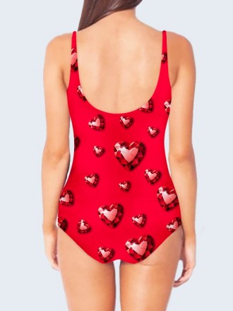 Отличный купальник Рубиновые сердца с креативным рисунком. Состав: 80% полиэстер. . фото 3