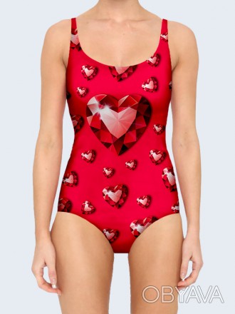 Отличный купальник Рубиновые сердца с креативным рисунком. Состав: 80% полиэстер. . фото 1