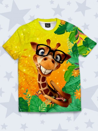Милая футболка Жираф в очках с ярким 3D-рисунком. Материал: 100% полиэстер.. . фото 2