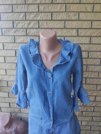 Рубашка женская коттоновая джинсовая, рукав 3/4  GRATO, Турция S, голубой. Днепр. фото 1