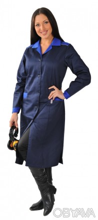 Женский рабочий халат синий  имеет приталенный покрой, воротник «английский», за. . фото 1
