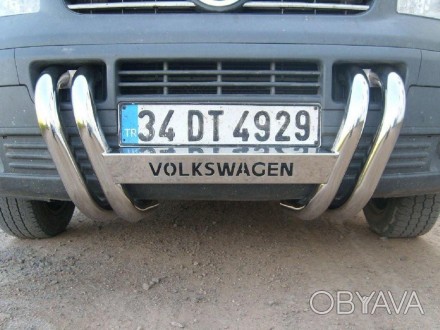 Защита переднего бампера - Кенгурятник бабочка на Volkswagen Transporter T5. . фото 1