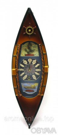Ключница с часами в виде лодки с изображениями морской тематики: якоря, морских . . фото 1