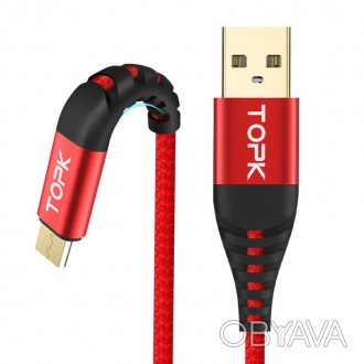 Кабель синхронизации Topk MicroUSB Red USB 2m 3A нейлоновый для передачи данных