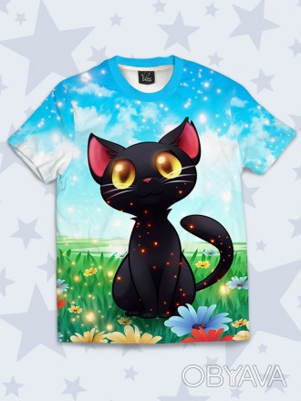 Очаровательная футболка Неземной кот с оригинальным 3D-рисунком. Материал: 100% . . фото 1