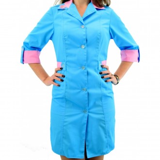 Женский медицинский халат двухцветный  на пуговицах для теплого времени года уко. . фото 4