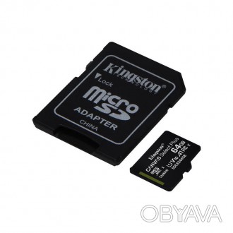 Карта памяти MicroSDXC 64GB UHS-I Class 10 Kingston Canvas Select Plus + SD-адап. . фото 1