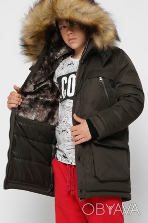 Зимняя куртка для мальчика. Съемный капюшон с дополнительной застежкой на горлыш. . фото 1
