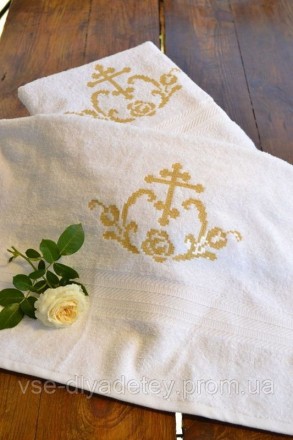 Крестильное полотенце из махры №2 с двухсторонней вышивкой Красивая крыжма в кла. . фото 4