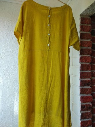 Изумительное платье-туника, 100% лен, яркое, цвет насыщенный желтый, Замеры-груд. . фото 3