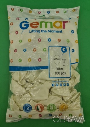Воздушные шары пастель белый 10" (25 см) Gemar 100 шт (1 пач) Производитель: Соб. . фото 1