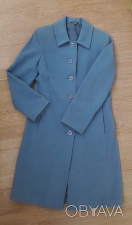 Качественное голубое пальто, размер S-M (36-38). Длина - 98 см, плечи - 39,5 см,. . фото 1