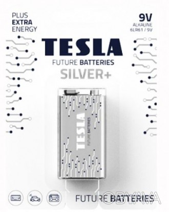 Батарейки TESLA 9V SILVER+ (6LR61), 1 штука. Щелочные батарейки, разработанные с. . фото 1