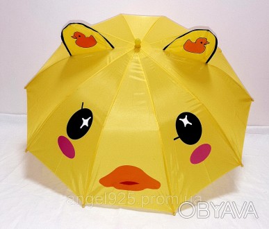 Красочный 3D зонтик Уточка с ушками для девочек и мальчиков. Плотная ткань купол. . фото 1