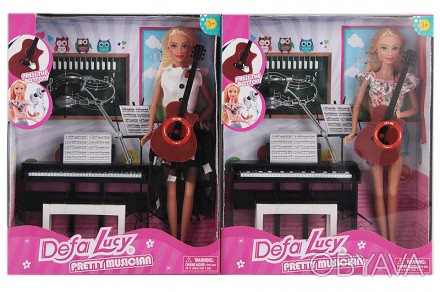 
Лялька DEFA 8453-BF 29 см, піаніно 16 см, стіл, гітара, музика, 2 види, на бата. . фото 1