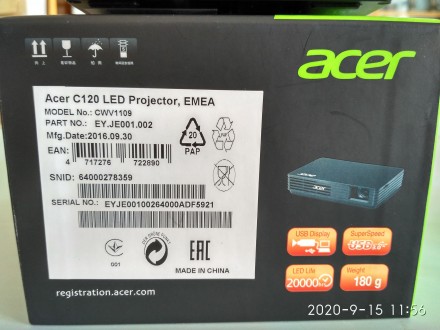 Портативный проектор ACER C120 (EY.JE001.001) - ультралегкий светодиодной сверхм. . фото 3