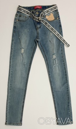 Голубые рваные джинсы для девочки (скинни)
Джинс мягкий, средней плотности, очен. . фото 1