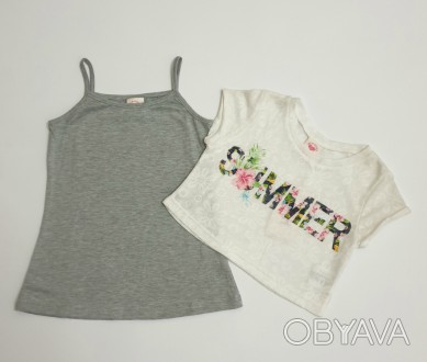 Летняя футболка-двойка для девочки
Стрейчевая майка и укороченная футболка-сетка. . фото 1