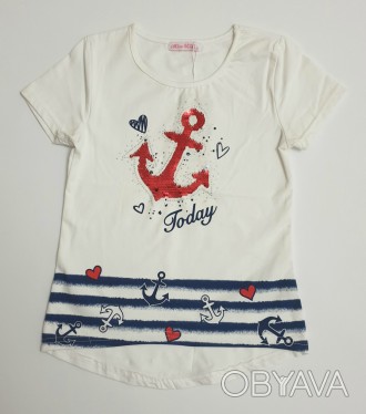 Детская футболка-туника в морском стиле для девочки
Средней плотности, хорошо тя. . фото 1