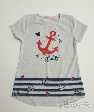 Детская футболка-туника в морском стиле для девочки
Средней плотности, хорошо тя. . фото 1