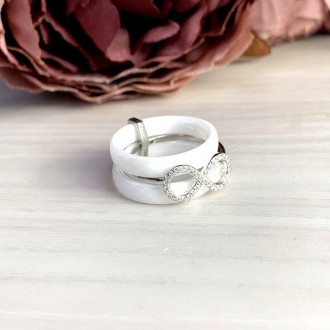 
 
 Родированное серебряное кольцо 925 пробы с , керамикой. Родированные украшен. . фото 3