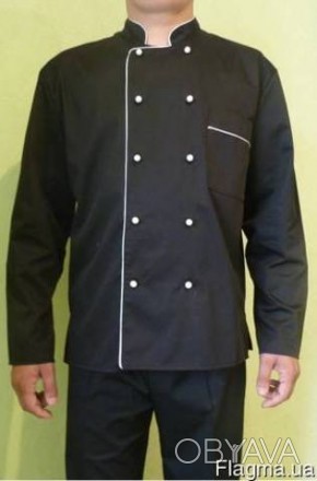 Костюм для повара черного цвета состоит с куртки и брюк. Куртка с длинным рукаво. . фото 1