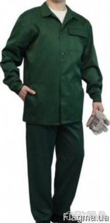 Костюм рабочий зеленого цвета состоит с куртки и брюк. Куртка прямого силуэта с . . фото 1