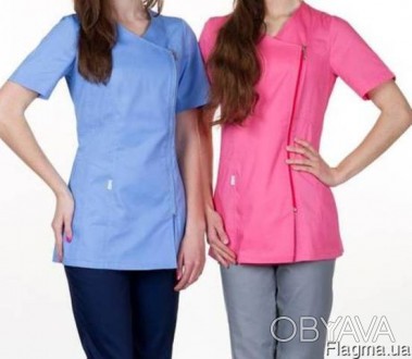 Женская медицинская куртка Диана изготовленная с ткани Коттон. 
Цвет: голубой, т. . фото 1