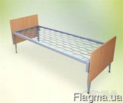 Кровать для общежитий одноярусная односпальная с быльцами ДСП. Размеры сетки: 19. . фото 1