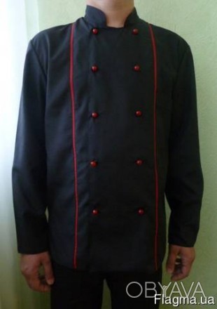 Китель повара черного цвета с красным кантом , красными поварскими пуговицы, дли. . фото 1