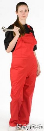 Костюм рабочий женский с полукомбинезоном красного цвета 
Куртка: накладные карм. . фото 1