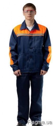 Сигнальный костюм "Конвейер" (куртка-брюки), цвет синий + оранжевый 
Куртка прям. . фото 3