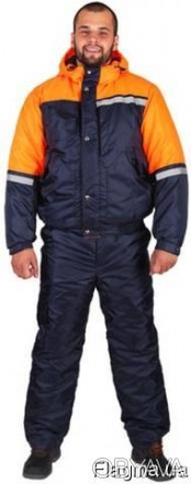 Костюм рабочий СТИМ Оксфорд синий с оранжевым 
короченная куртка с застежкой на . . фото 1