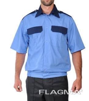 Форменная рубашка охранника комбинированная с коротким рукавом голубого цвета пр. . фото 2