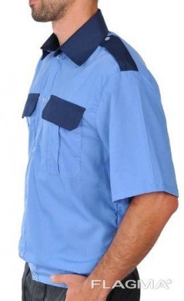 Форменная рубашка охранника комбинированная с коротким рукавом голубого цвета пр. . фото 4