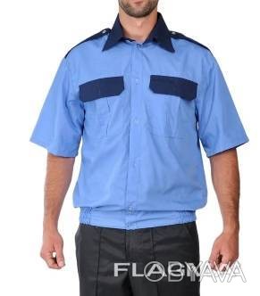 Форменная рубашка охранника комбинированная с коротким рукавом голубого цвета пр. . фото 1