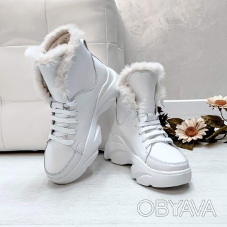 Ботинки белые кожаные
Зимние ботинки на высокой модной подошве . 
	Натуральная к. . фото 1