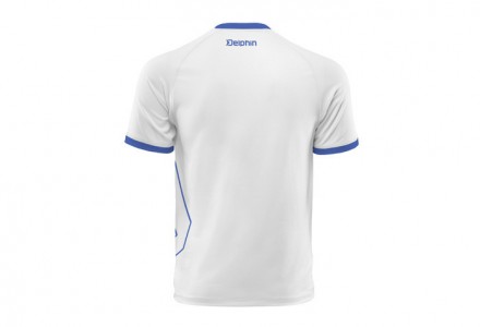 Delphin HYPER - классическая белая футболка с синим подолом вокруг шеи и коротки. . фото 3